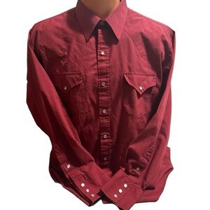 Vintage Sheplers Shirt Mens 16.5 34 Red Western Pearl Snap Long Sleeve Rodeo